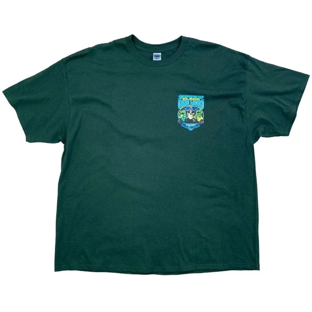 Black Bike‎ Fest 2023 T-Shirt XL Atlantic Beach SC Green Skeleton Goggles NWOT - Picture 2 of 7